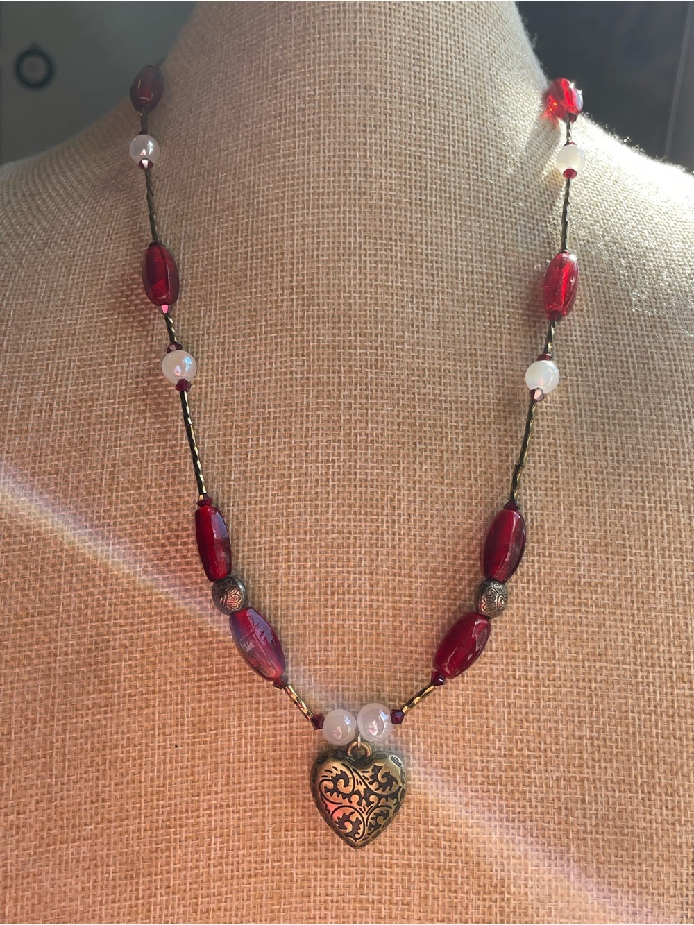 Artisan Made Vintage Czech Glass Necklace with Heart Pendant